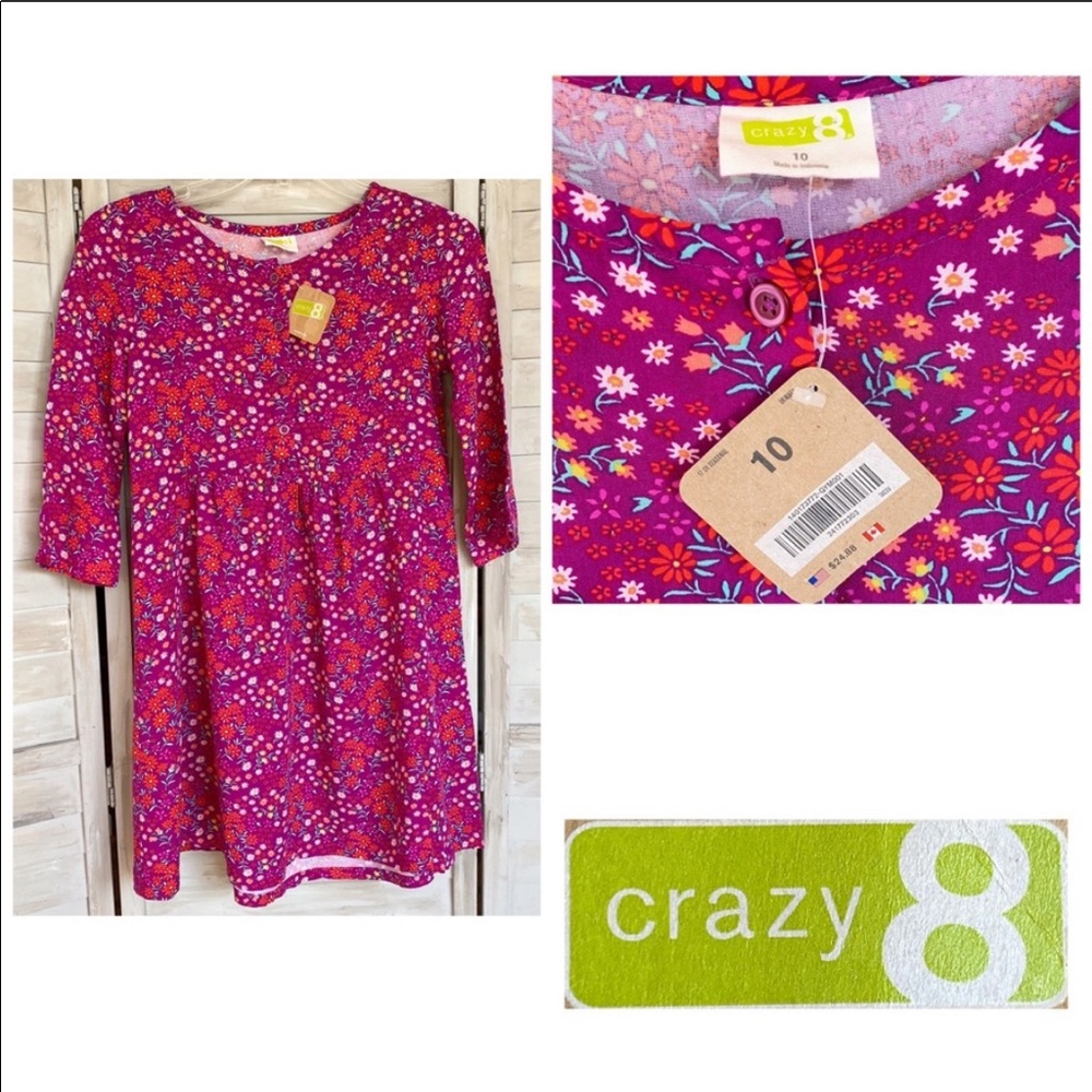 Crazy 8 dress magenta purple floral long sleeve girls size 10 NWT